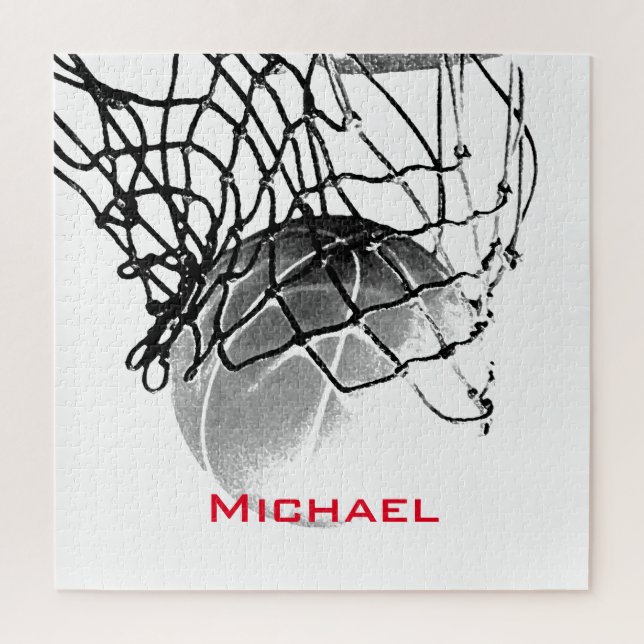 Puzzle Black & White Basketball Ajouter Votre Nom (Vertical)