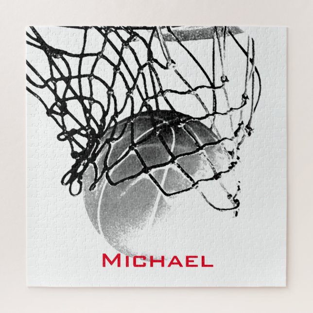 Puzzle Black & White Basketball Ajouter Votre Nom (Vertical)