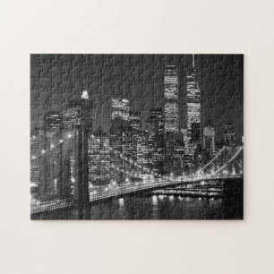 Puzzle Black White Brooklyn Bridge New York Nuit