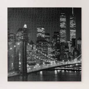 Puzzle Black White Brooklyn Bridge New York Nuit