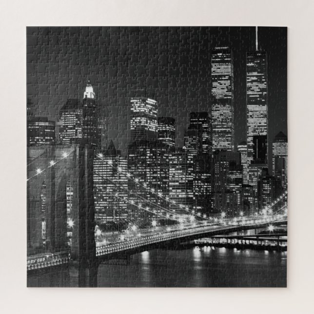 Puzzle Black White Brooklyn Bridge New York Nuit (Vertical)