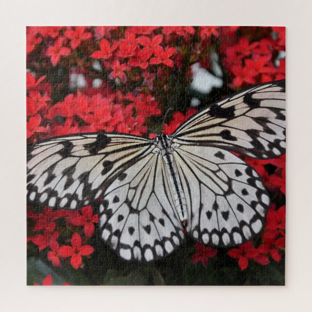 Puzzle Black & White Butterfly on Red Flowers (Vertical)