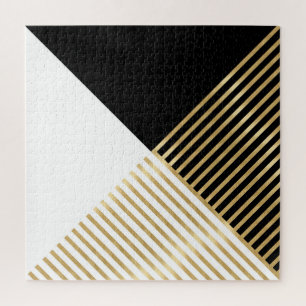 Puzzle Black White Geometric Gold Stripes Modern Design