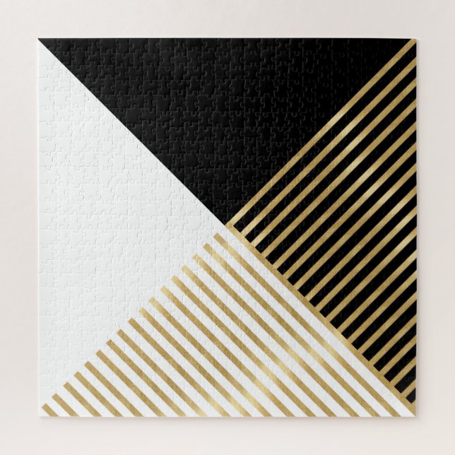 Puzzle Black White Geometric Gold Stripes Modern Design (Vertical)