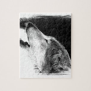 Puzzle Black & White Grey Wolf Sketch Artwork