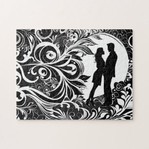 Puzzle Black & White Love : Couple Silhouette en baiser