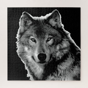 Puzzle Black & White Wolf Artwork - Wild Animals