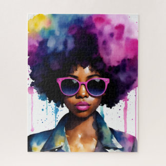 Puzzle Black Woman Afra Cheveux et lunettes de soleil Rai