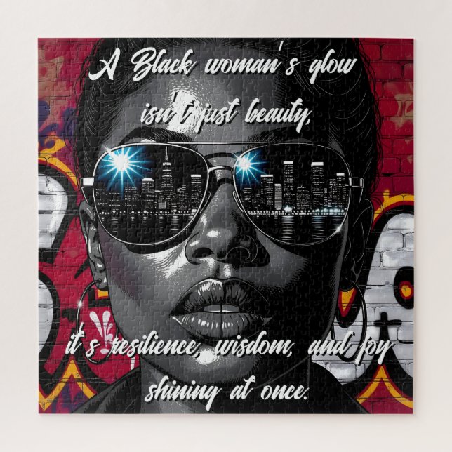 Puzzle Black Women's Quote | City Skyline in Sunglasses (Vertical)