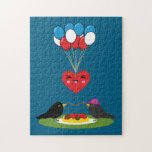 Puzzle Blackbird's Spaghetti Meatballs Valentine's Date<br><div class="desc">An illustration of a cute cartoon couple blackbird's spaghetti meatballs romantic date. This sweet simple design is a gift idea for heart's day, valentine's day, romantic people, bird lovers, and for people who love romantic film and books.</div>
