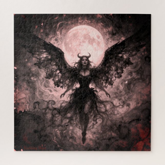 Puzzle Blackwing Moon - AI Fantasy Digital Art Print (Vertical)
