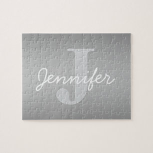 Puzzle Blanc Cursive & Monogramme Gris Couleurs Modifia
