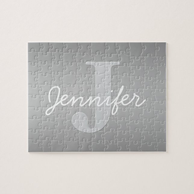 Puzzle Blanc Cursive & Monogramme Gris | Couleurs Modifia (Horizontal)