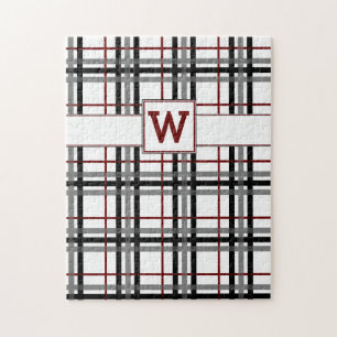 Puzzle blanc et rouge noir de plaid