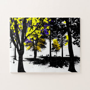 Puzzle Blanc noir Abstrait jaune et violet pour enfants