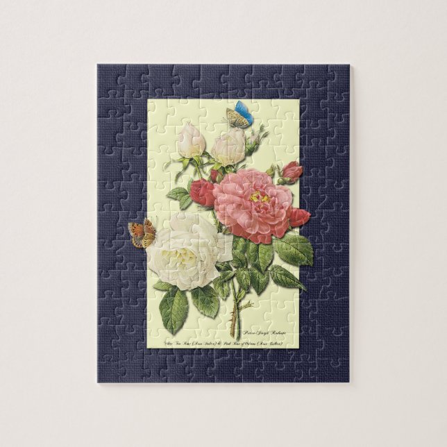 Puzzle Blanc rose Vintage Roses botaniques (Vertical)