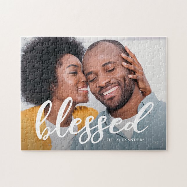 Puzzle Blessed Script with Name Photo (Horizontal)