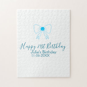 Puzzle Bleu arc heureux 21e anniversaire nom date petite