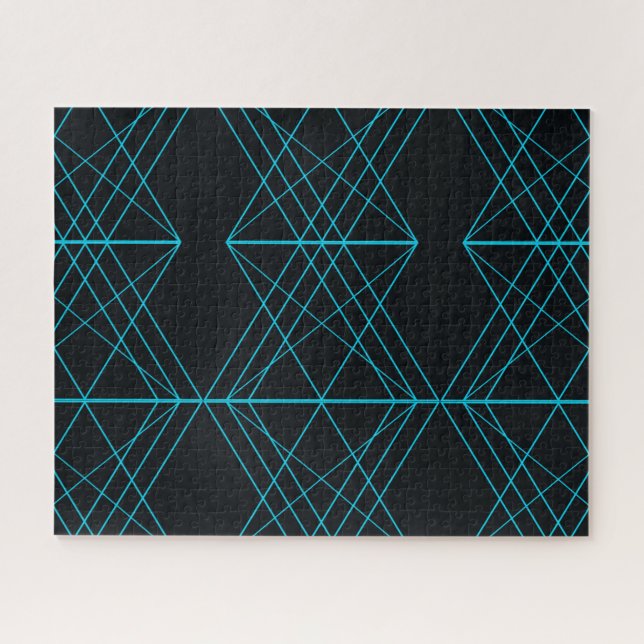 Puzzle Bleu au néon, cool, art technologic moderne et à (Horizontal)