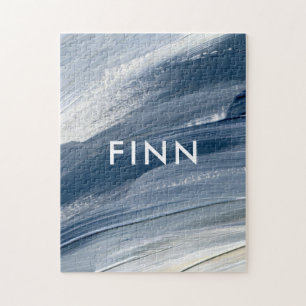 Puzzle Bleu blanc abstrait texturé main moderne peint p