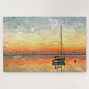 Puzzle Bleu bleu joli Coucher de soleil Art Watercolor