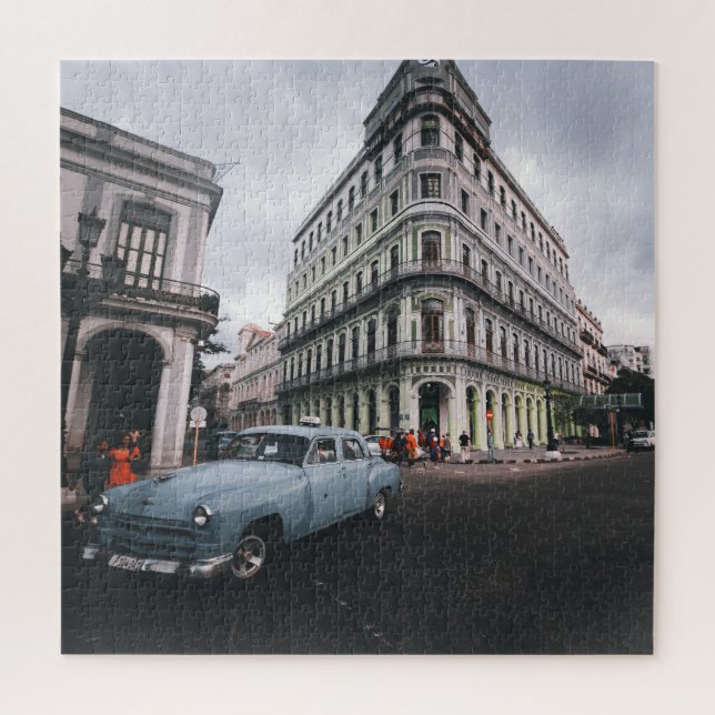 Puzzle Bleu Classic Vintage Car Cityscape (Vertical)