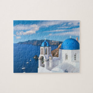 Puzzle Bleu Cupola Eglise Océan Vue Oia Santorin Grèce
