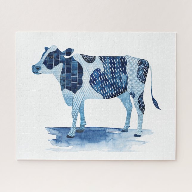 Puzzle Bleu de cobalt Animaux de ferme - Vache (Horizontal)