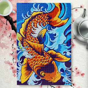 Puzzle Bleu de poisson orange Koi
