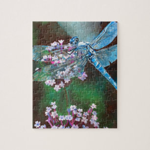 Puzzle Bleu Dragonfly Repose Sur L'Ail Sauvage