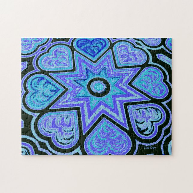 Puzzle bleu électrique Coeurs et étoiles Puzzle (Horizontal)