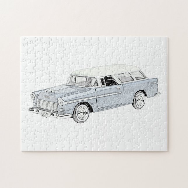Puzzle Bleu et blanc 1955 Tirage Chevy Nomad (Horizontal)