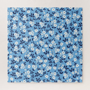 Puzzle Bleu, Fleurs blanches : Vintage