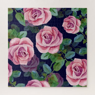 Puzzle Bleu foncé, Roses Roses Rose Aquarelle.