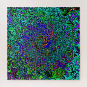 Puzzle Bleu marbré et Aquamarine Abstrait rétro tourbillo