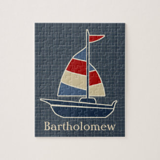 Puzzle Bleu nautique, Rouge, Crème Voilier Personnalisé