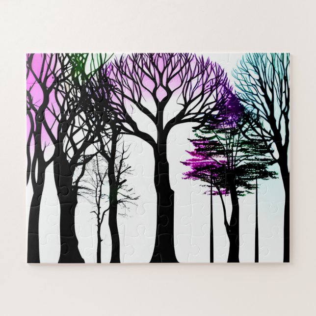 Puzzle Bleu pourpre et vert sur les arbres noirs pour les (Horizontal)