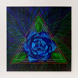 Puzzle Bleu Rose Fleur foncé Formes Triangle Floral