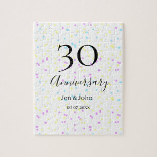 Puzzle Bleu rose jaune pois 30e anniversaire nom