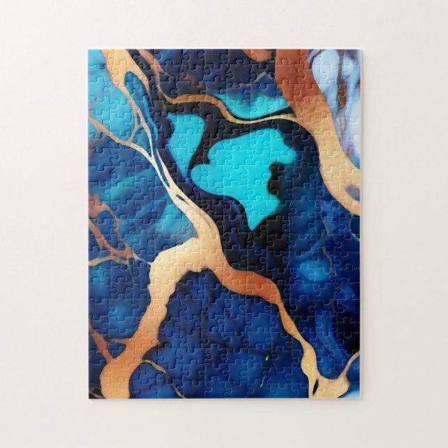 Puzzle Bleu tendance en or faux marbre (Vertical)