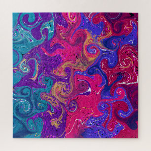 Puzzle Bleu, Turquoise, Violet Fluide art Marbre comme