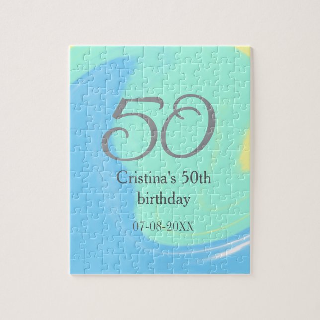 Puzzle bleu vert gris 50e anniversaire ajouter nom date r (Vertical)