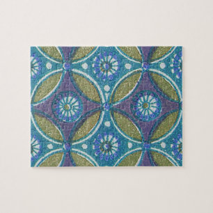 Puzzle Bleu vert Rustique Boho Motif circulaire géométriq