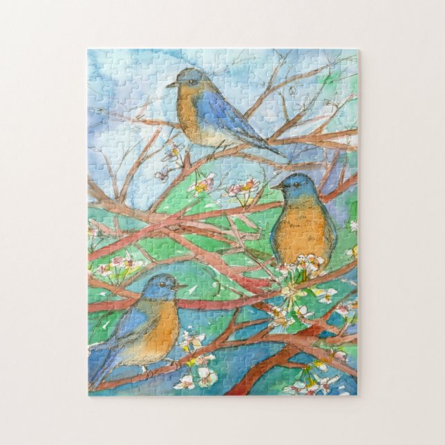Puzzle Bleus Dans L'Aquarelle Arbre Peinture Nature (Vertical)