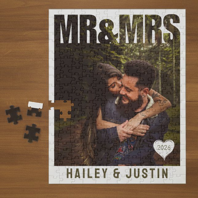 Puzzle Bloc Photo Coeur Anniversaire de Mariage Nom (Mr & Mrs Photo Block Heart Anniversary Name Jigsaw Puzzle
)