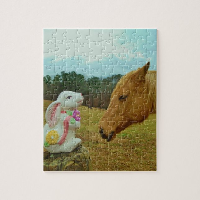 Puzzle Blond Jaune cheval & Bunny de Pâques (Vertical)