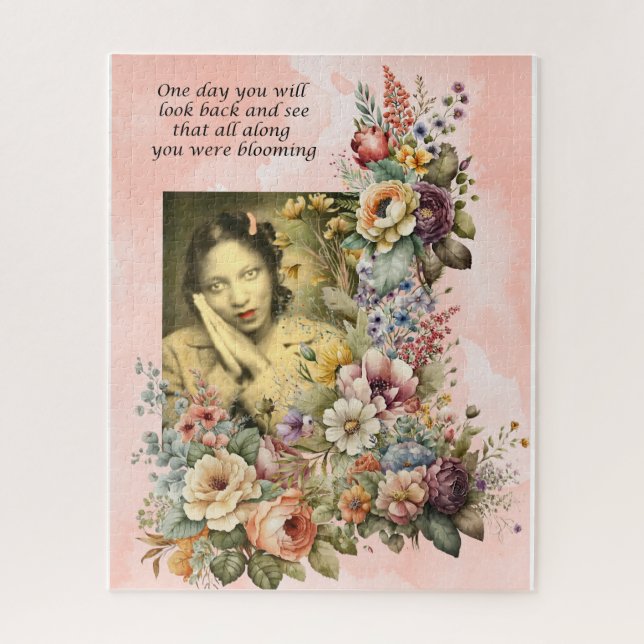 Puzzle "Blooming all Along" cite jolie fille et fleurs (Vertical)