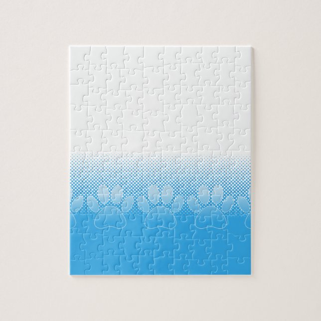Puzzle Blue And White Paws With Newsprint Background (Vertical)