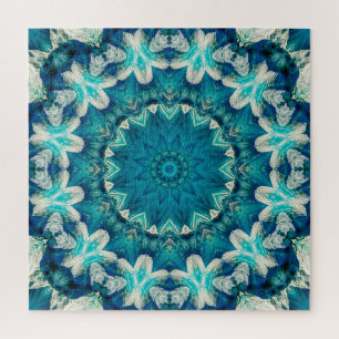 Puzzle Blue Aqua Mandala Rosette Retro Hippie