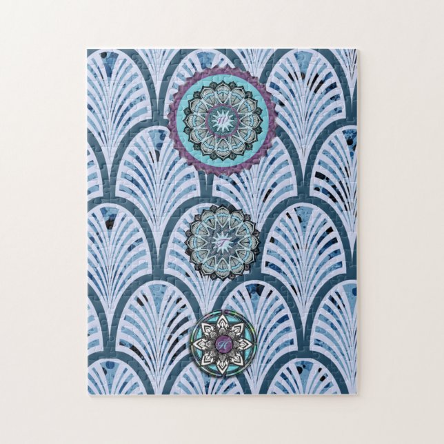 Puzzle Blue Aqua Purple 3 Mandala Personalized (Vertical)